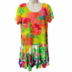 Jams World Rose Fusion Hawaiian Floral Hattie Dress‎ Tiered Size S 100% Rayon